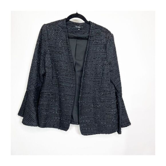 Anthropologie Drew Jacket Womens Blazer Nubby Tweed Bell Sleeve Ladies Large Bla - Picture 1 of 6